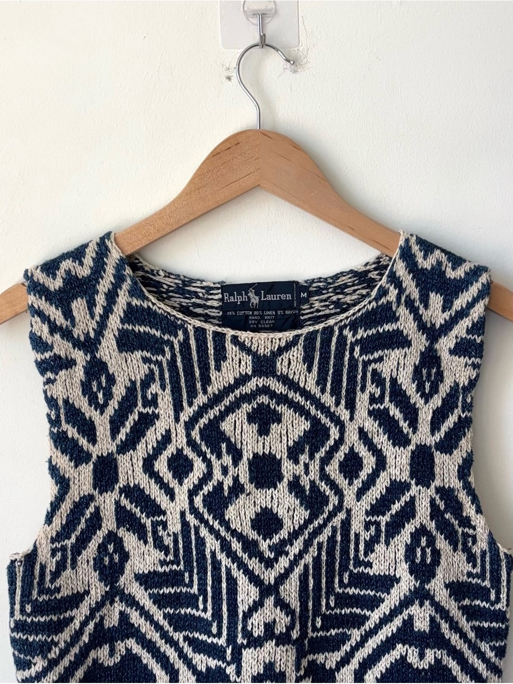 Vintage Ralph Lauren Blue Label Sweater Vest Size M Hand Knit Cotton Linen - Picture 3 of 12